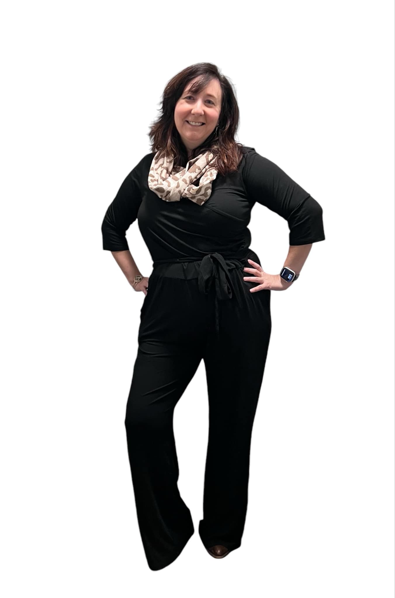 Women's 3/4 Sleeve Wide Leg Jumpsuit - Black Solid