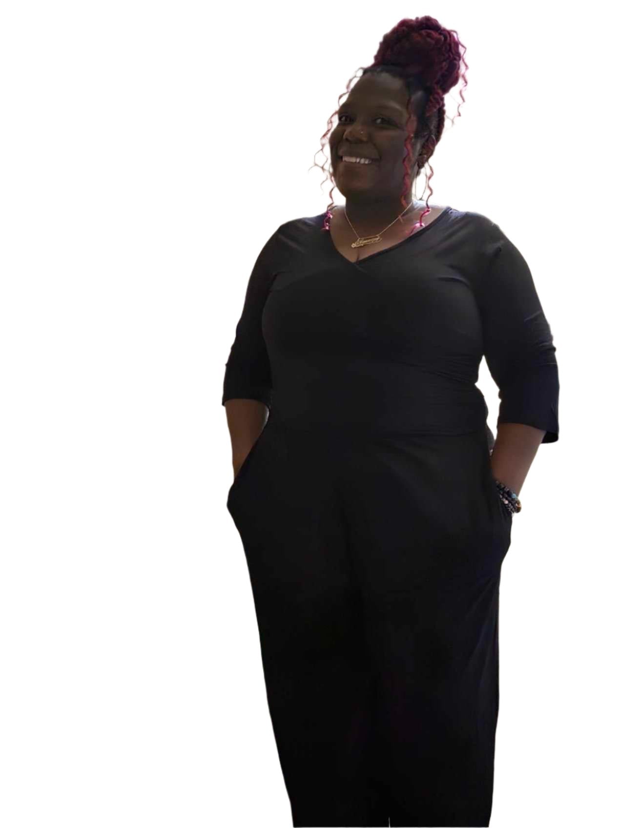 Women's 3/4 Sleeve Wide Leg Jumpsuit - Black Solid