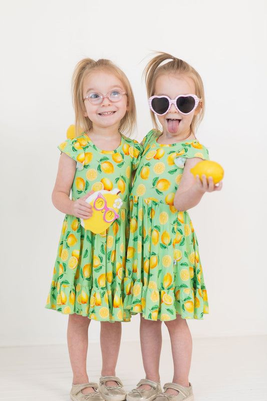 Lemon Pop Twirl Dress with Pockets & Shorts Set