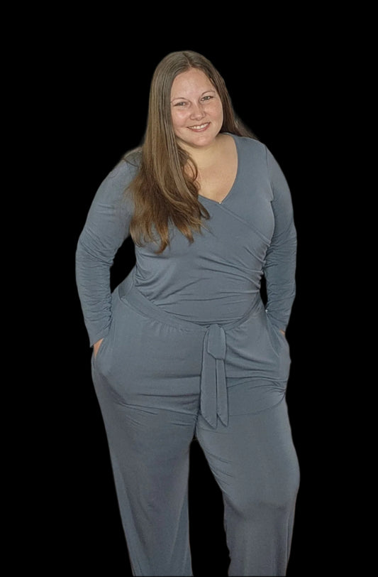 Luxe Stone Women's Long Sleeve Wide Leg Jumpsuit