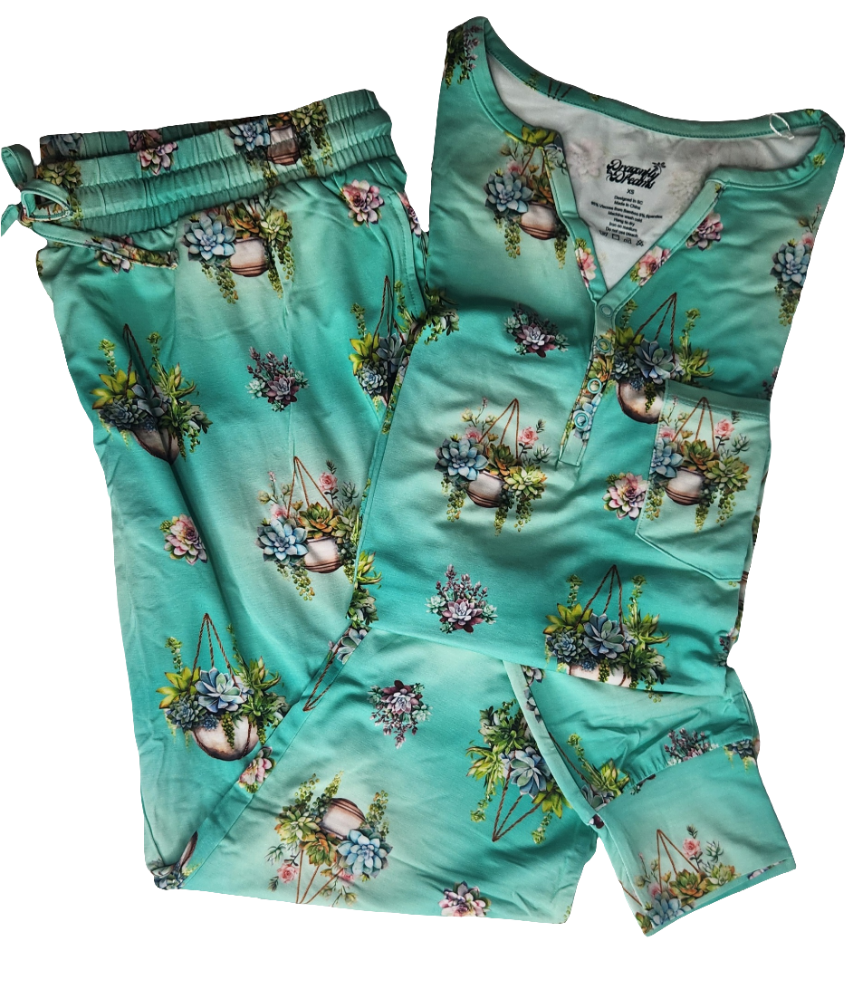 succulent pajamas Succulent Cascade Women's Pajamas L/XL (10-14)
