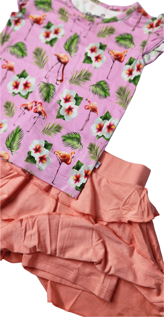 Flamingo Tropic Ruffle Shirt and Skort