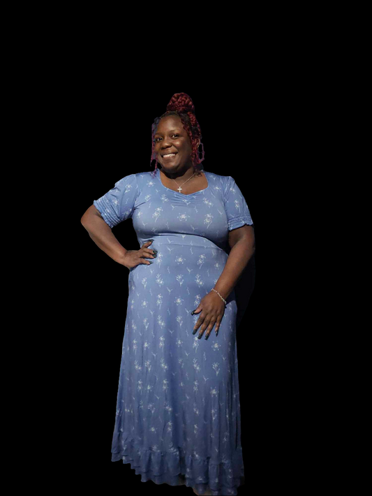 Serenity Lilies Puff Sleeve Sweetheart Midi Women's Dress