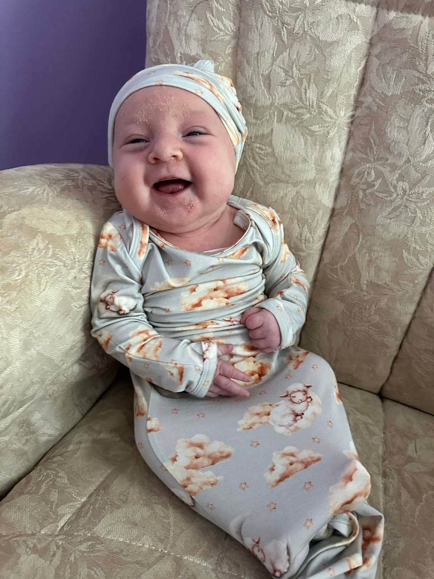 Sheep Lullaby Newborn Gown and Hat Set