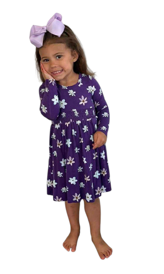 Twilight Blooms Smocked Waist Twirl Dress with Pockets