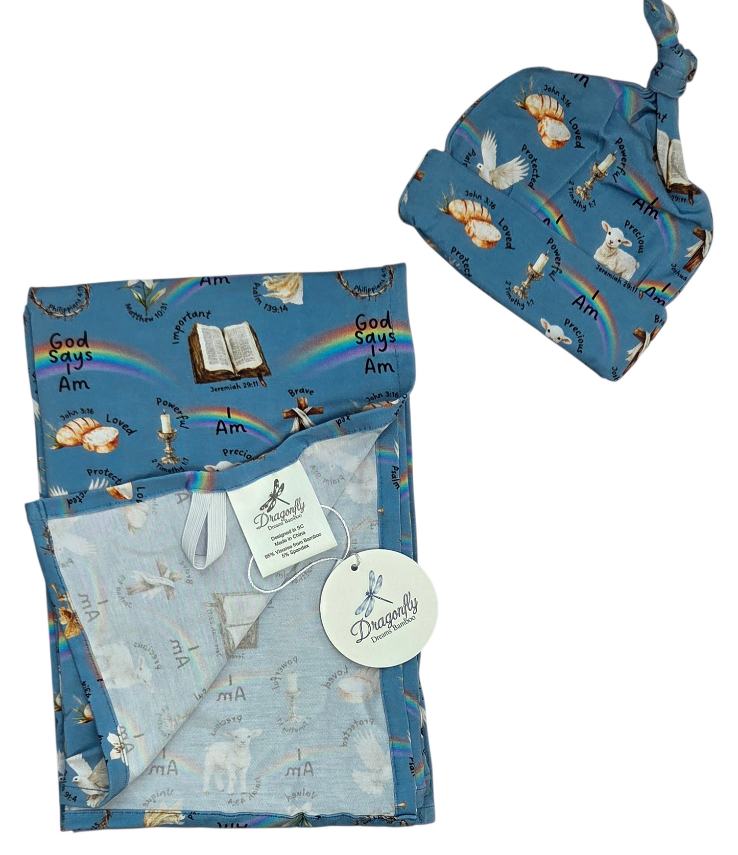 God Says I Am Swaddle and Hat Set