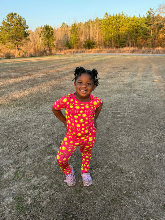 Bows At Bat 2 Piece Pajama Set