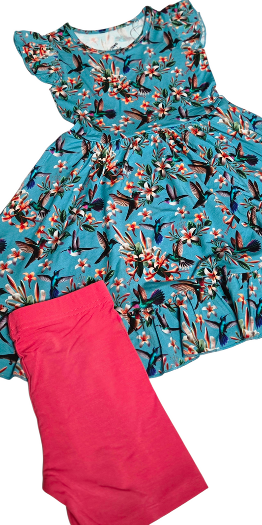 Flutter and Bloom Twirl Dress with Pockets & Shorts Set