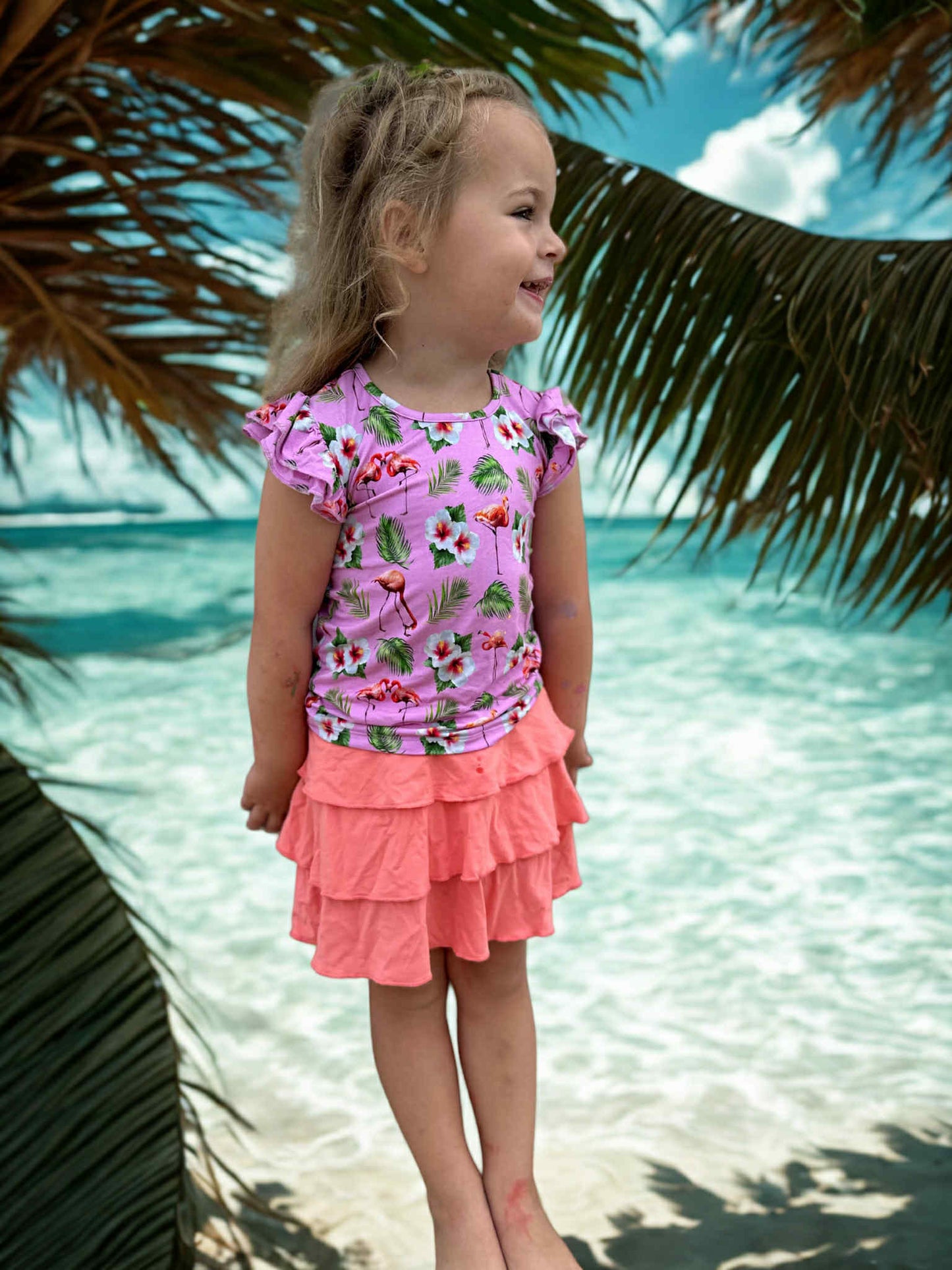 Flamingo Tropic Ruffle Shirt and Skort