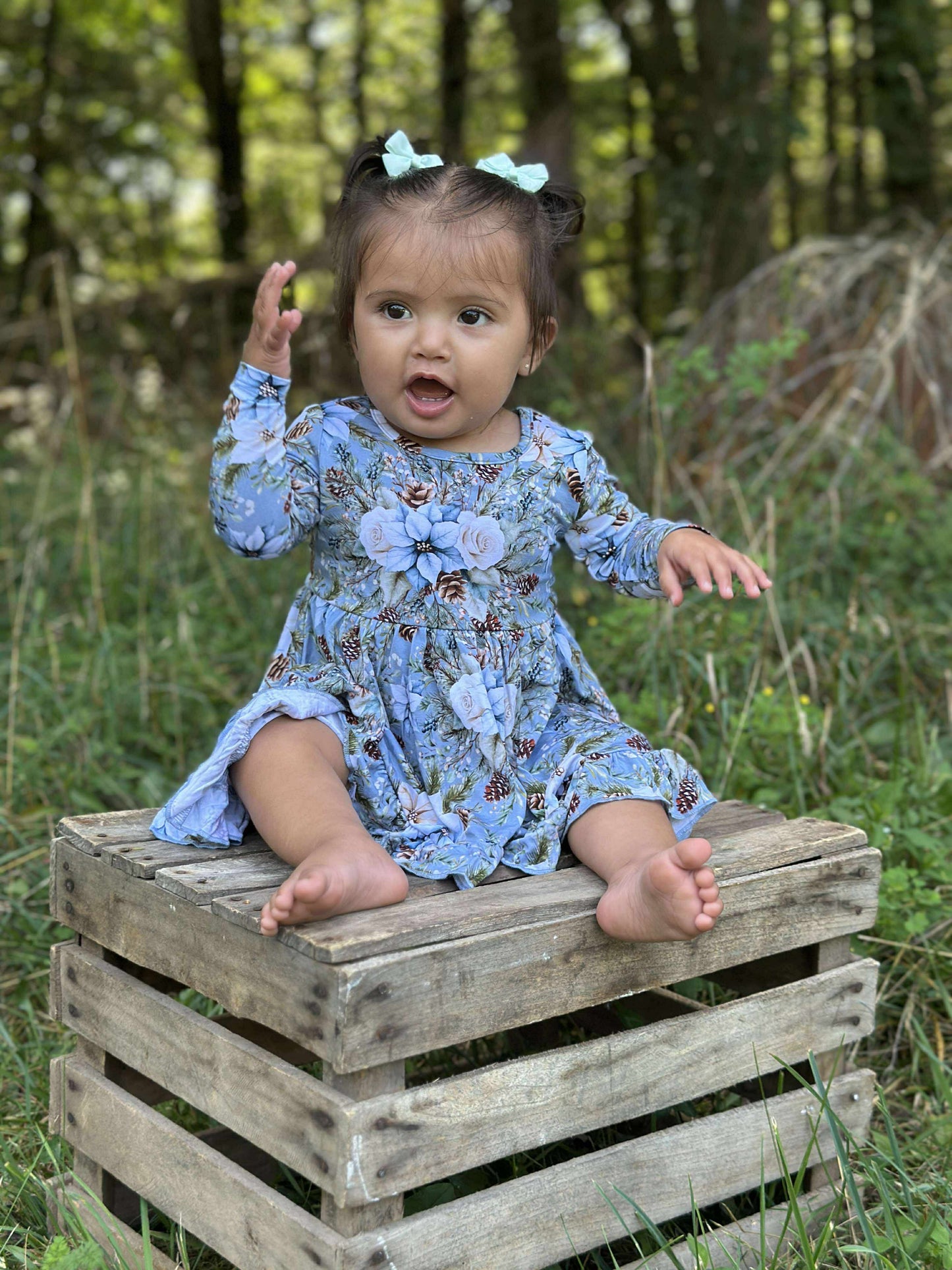 Winter Whimsy Long Sleeve Twirl Dress with Bodysuit