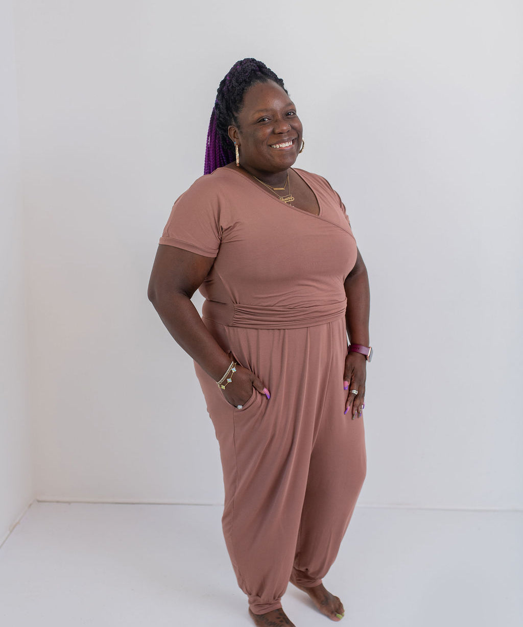 Mocha Women's Short Sleeve Jogger Leg Jumpsuit