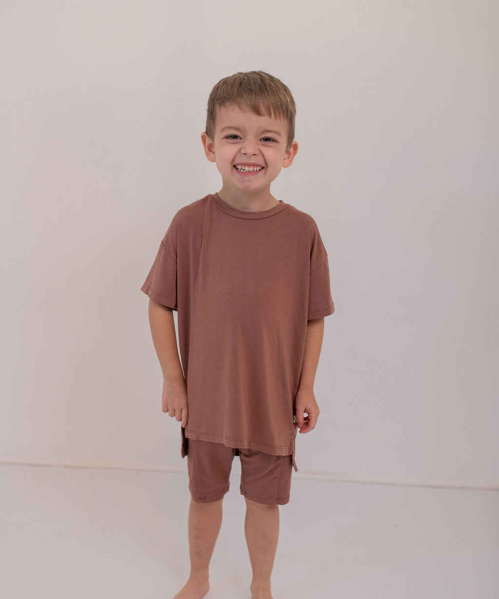 Mocha Oversized Shirt and Biker Short 2 Piece Lounge Set