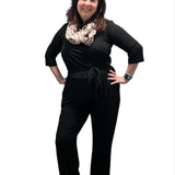 Women's 3/4 Sleeve Wide Leg Jumpsuit -  Black Solid