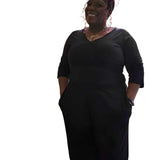 Women's 3/4 Sleeve Wide Leg Jumpsuit -  Black Solid