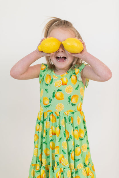 Lemon Pop Twirl Dress with Pockets & Shorts Set