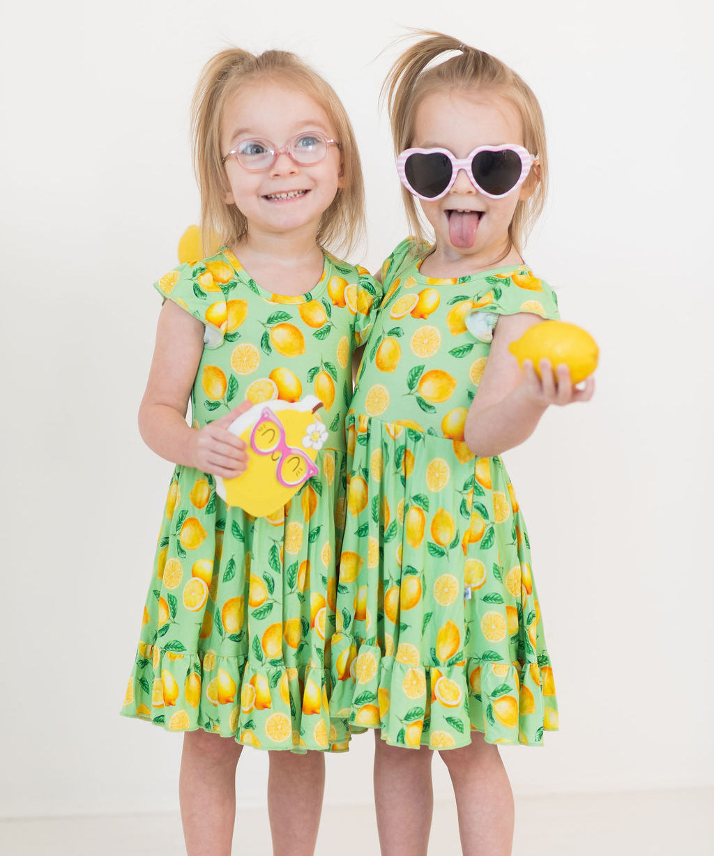 Lemon Pop Twirl Dress with Pockets & Shorts Set