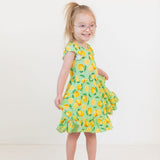 Lemon Pop Twirl Dress with Pockets & Shorts Set