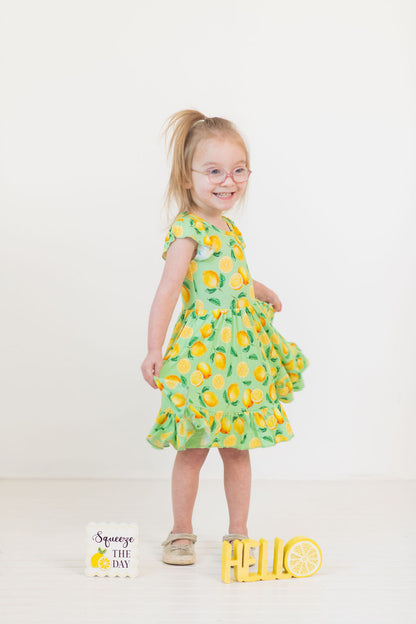 Lemon Pop Twirl Dress with Pockets & Shorts Set