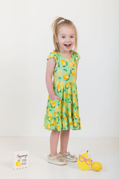 Lemon Pop Twirl Dress with Pockets & Shorts Set