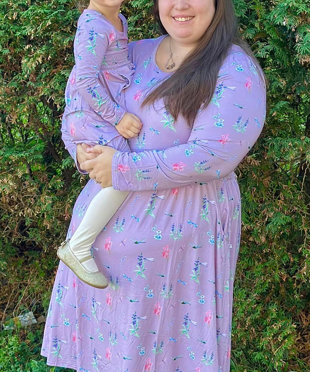 Dragonfly Meadow Smocked Waist 3/4 - Long sleeve Women's Dress