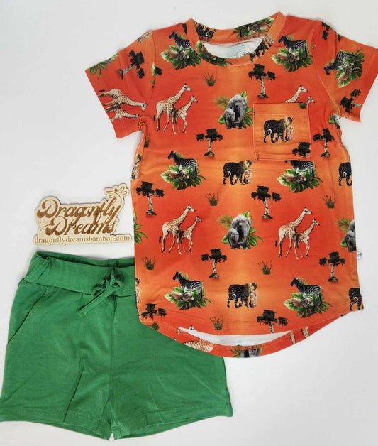 Safari Sunset 2 Piece Pocket T-Shirt and Shorts Set