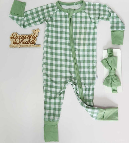 Sage Gingham Convertible Zip-Up