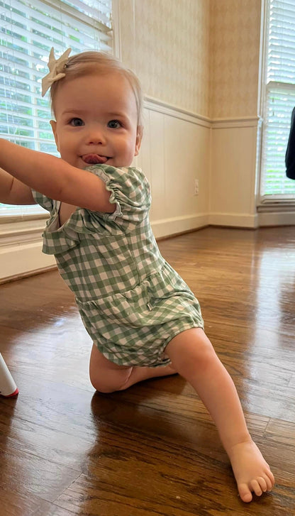 Sage Gingham Bubble Romper