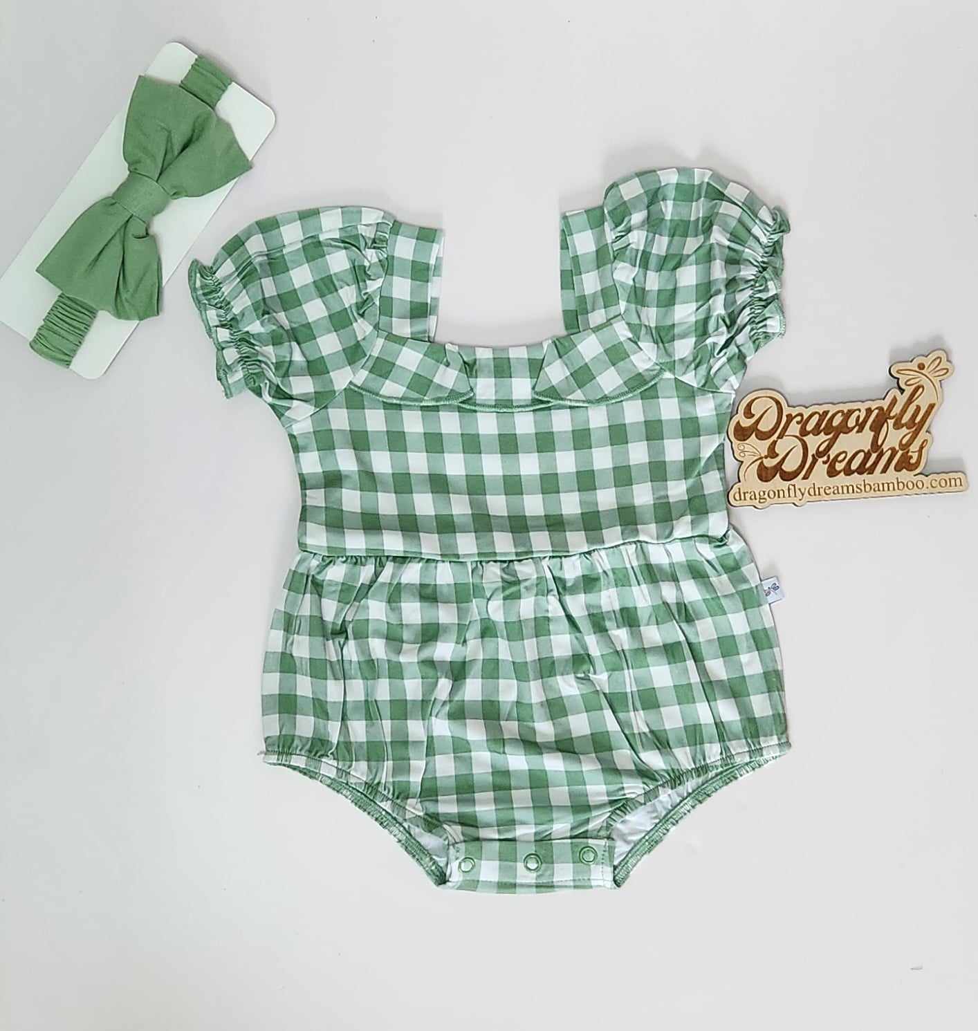 Sage Gingham Bubble Romper