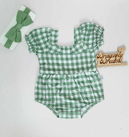 Sage Gingham Bubble Romper