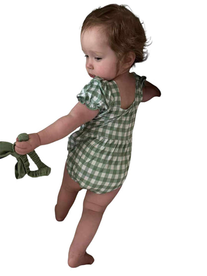 Sage Gingham Bubble Romper