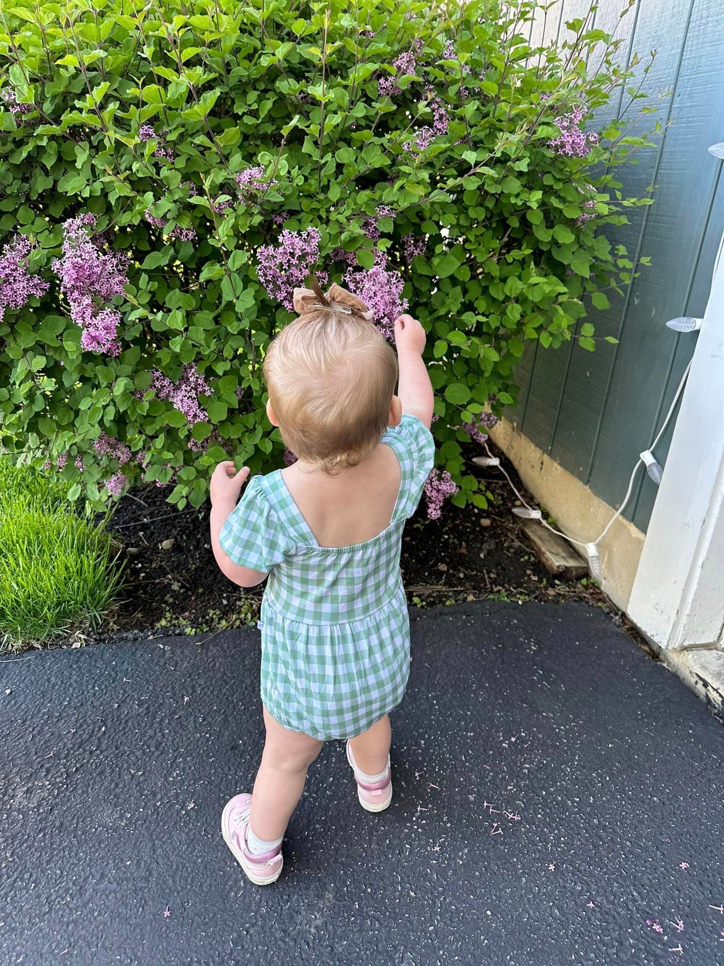 Sage Gingham Bubble Romper