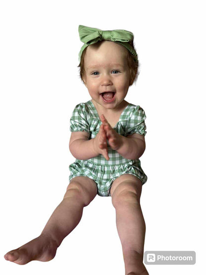 Sage Gingham Bubble Romper