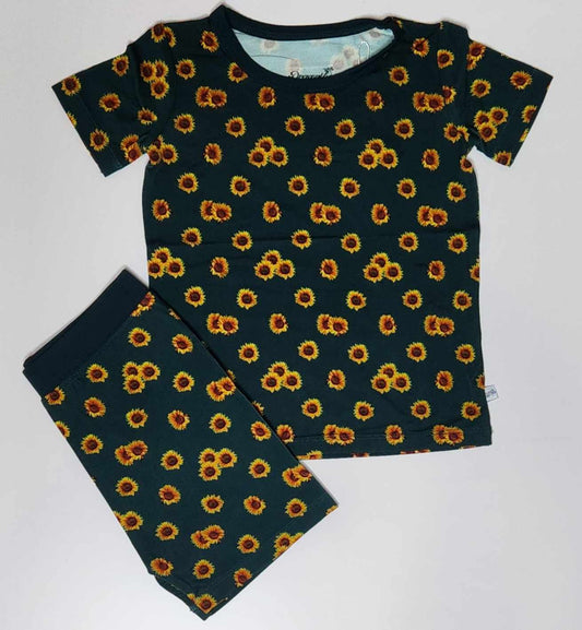 Sunflower Field 2 Piece Short Sleeve and Shorts Pajama Set