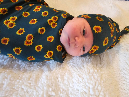 Sunflower Field Swaddle and Hat Set