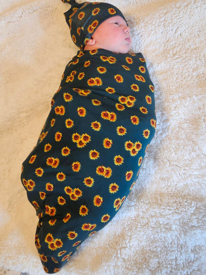 Sunflower Field Swaddle and Hat Set