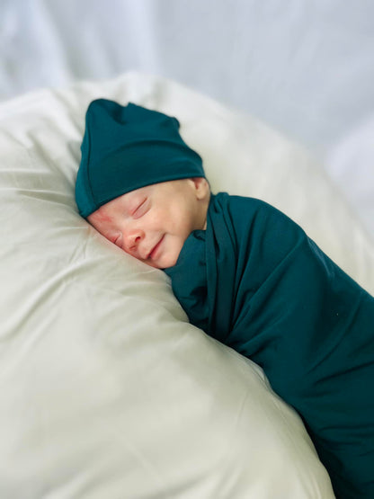 Teal Swaddle and Hat Set