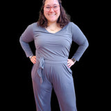 Luxe Stone Women's Long Sleeve Wide Leg Jumpsuit