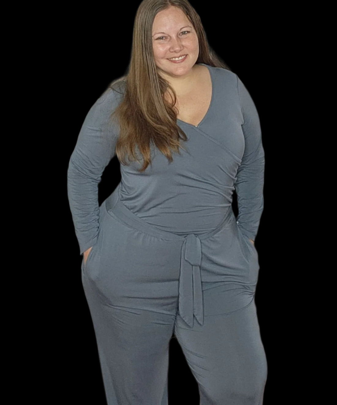 Luxe Stone Women's Long Sleeve Wide Leg Jumpsuit
