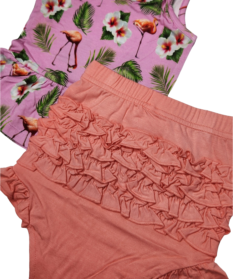 Flamingo Tropic Peplum tank and Bummie Set