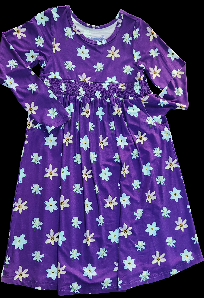 strapless open back dress Twilight Blooms Smocked Waist Twirl Dress with Pockets 5/6