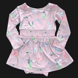 Dragonfly Meadow Smocked Waist Twirl Dress with Bodysuit
