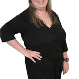 Women's 3/4 Sleeve Wide Leg Jumpsuit -  Black Solid