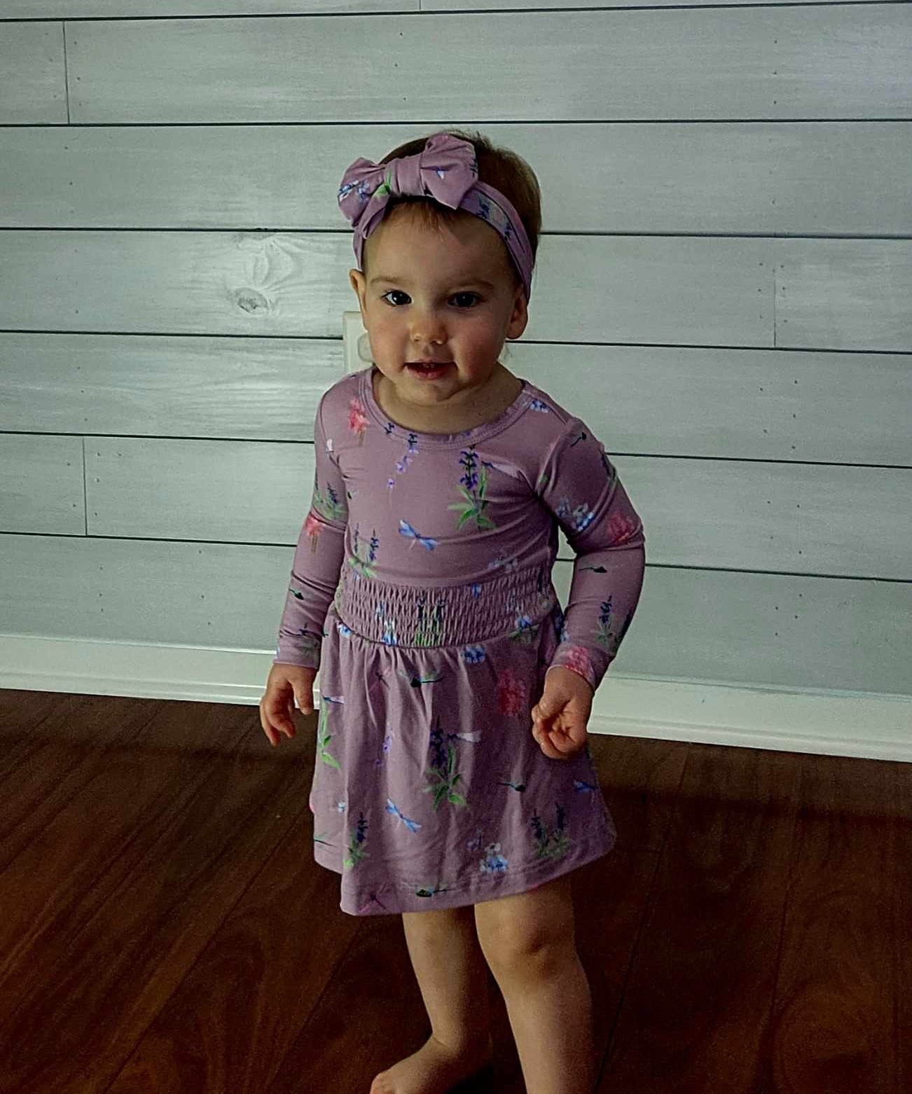 Dragonfly Meadow Smocked Waist Twirl Dress with Bodysuit