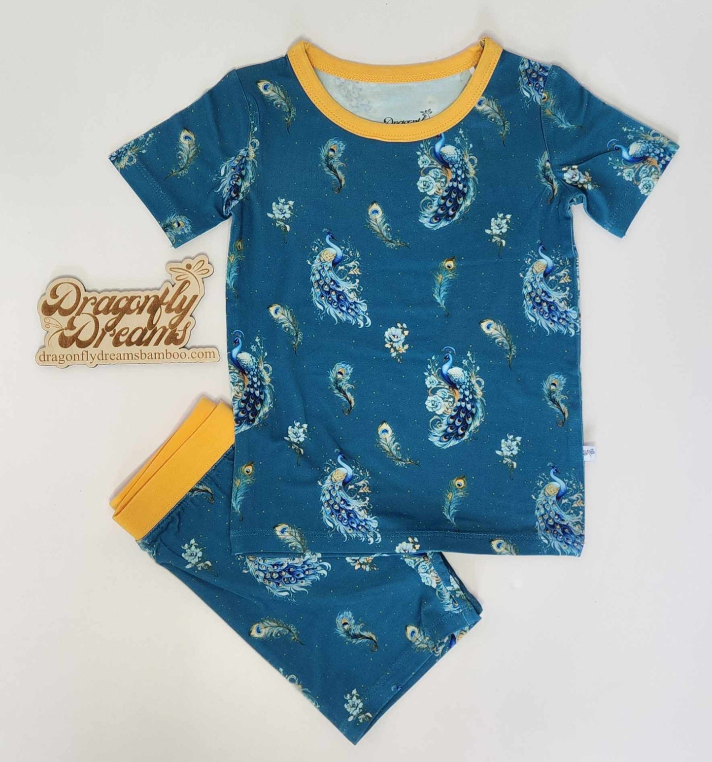 Pretty as a Peacock 2 Piece Short Sleeve and Shorts Pajama Set