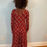Crimson Tartan Long Sleeve Twirl Dress with Pockets