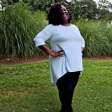 Misty Teal Women's 3/4 Sleeve Flowy Hi-low Top