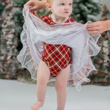 Crimson Tartan Long Sleeve Twirl Dress with Bodysuit