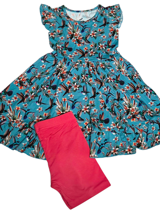Flutter and Bloom Twirl Dress with Pockets & Shorts Set