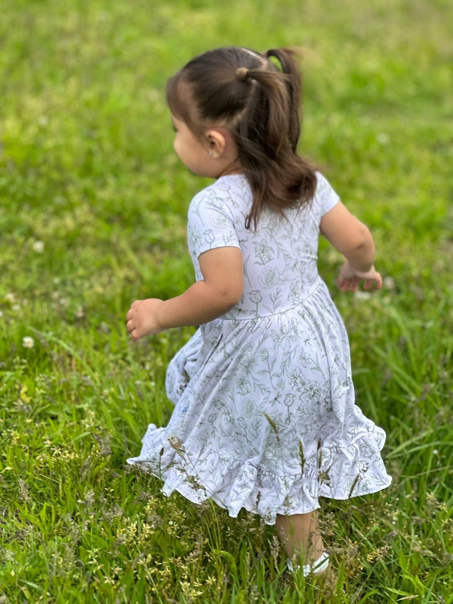 Sage Garden Twirl Dress with Pockets & Shorts Set