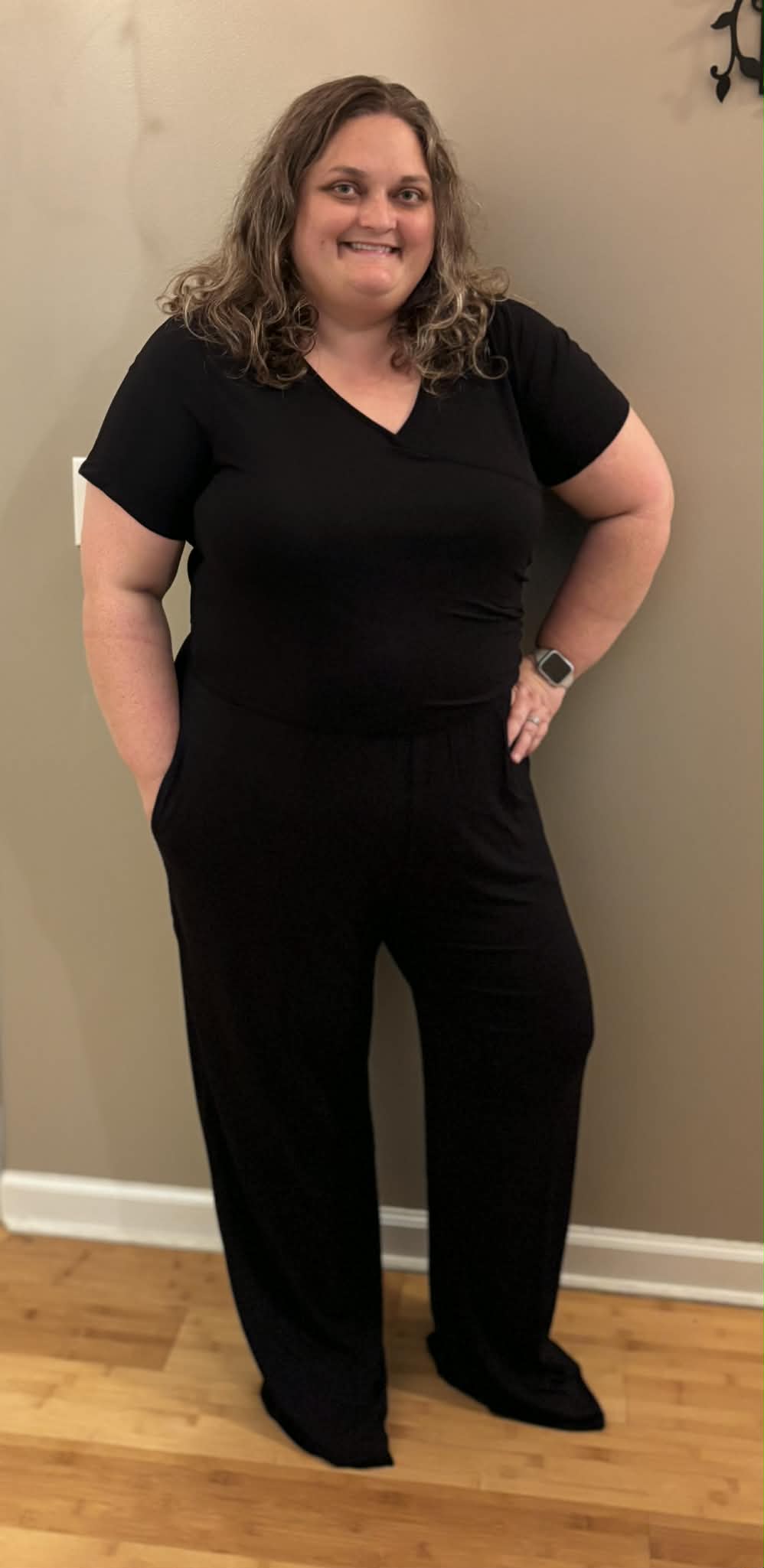 Luxe Noir Women's Short Sleeve Wide Leg Jumpsuit